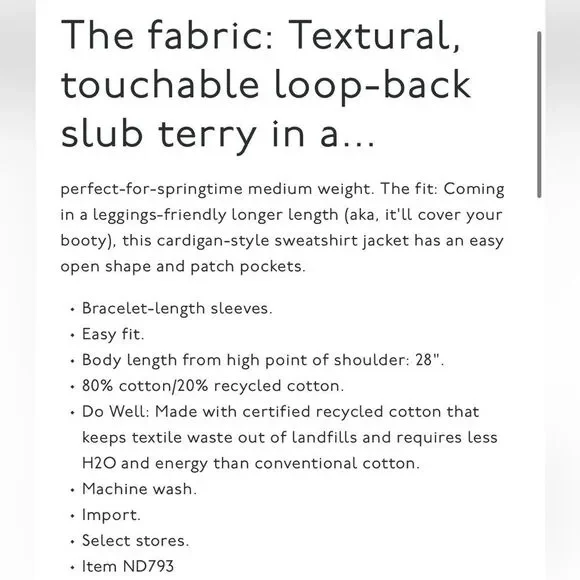 Madewell MWL Cardigan Sweatshirt Jacket. Size XXL. - Picture 5 of 13